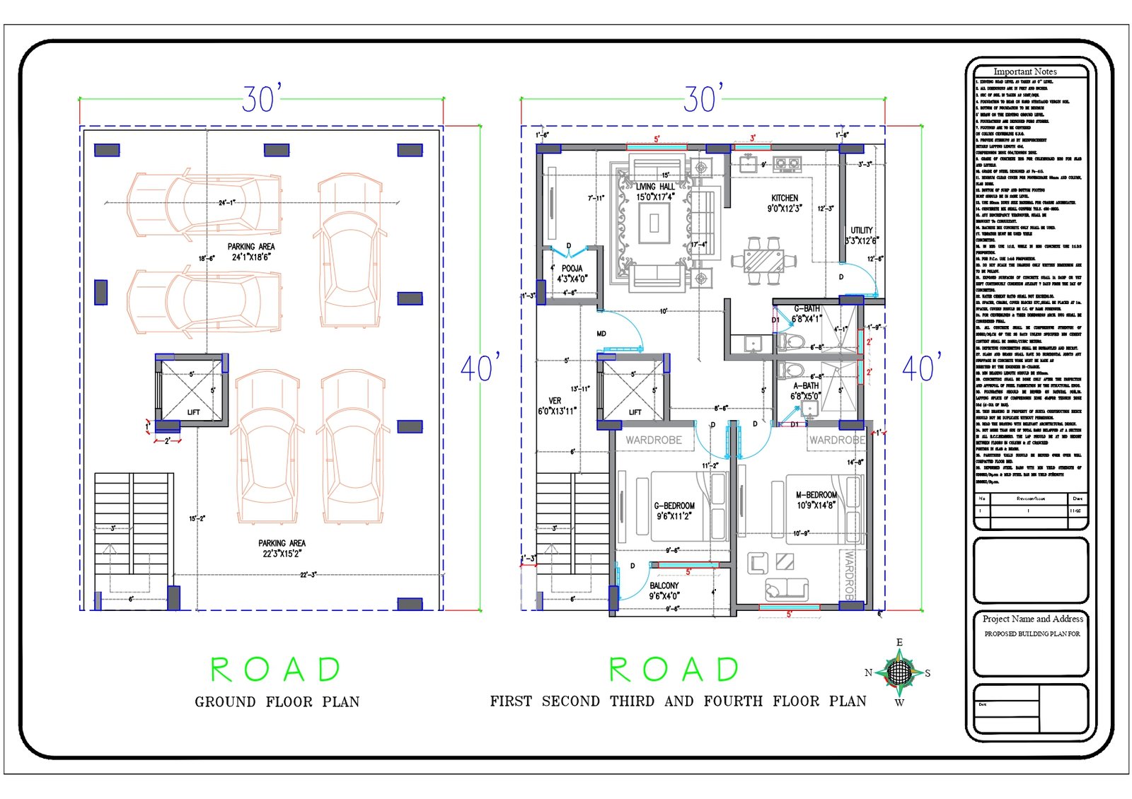 30 by 40 west-facing residential floor plan